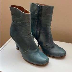 Marc Jacobs peacock teal color leather ankle boots